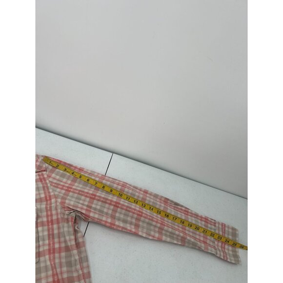 Lucky Brand XL Pearl Snap Long Sleeve Plaid Shirt Red Beige Tan Cowboy Rodeo - Picture 9 of 14